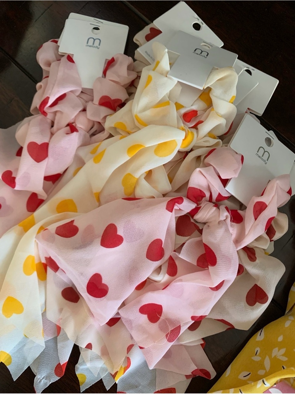 Heart Print Scrunchie Scarf - Pink & White by Melody